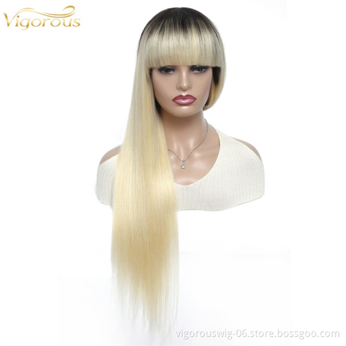 Vigorous wholesale price semi vendor short 28 inch ombre blonde woman raw unprocessed brazilian human hair wigs for black women